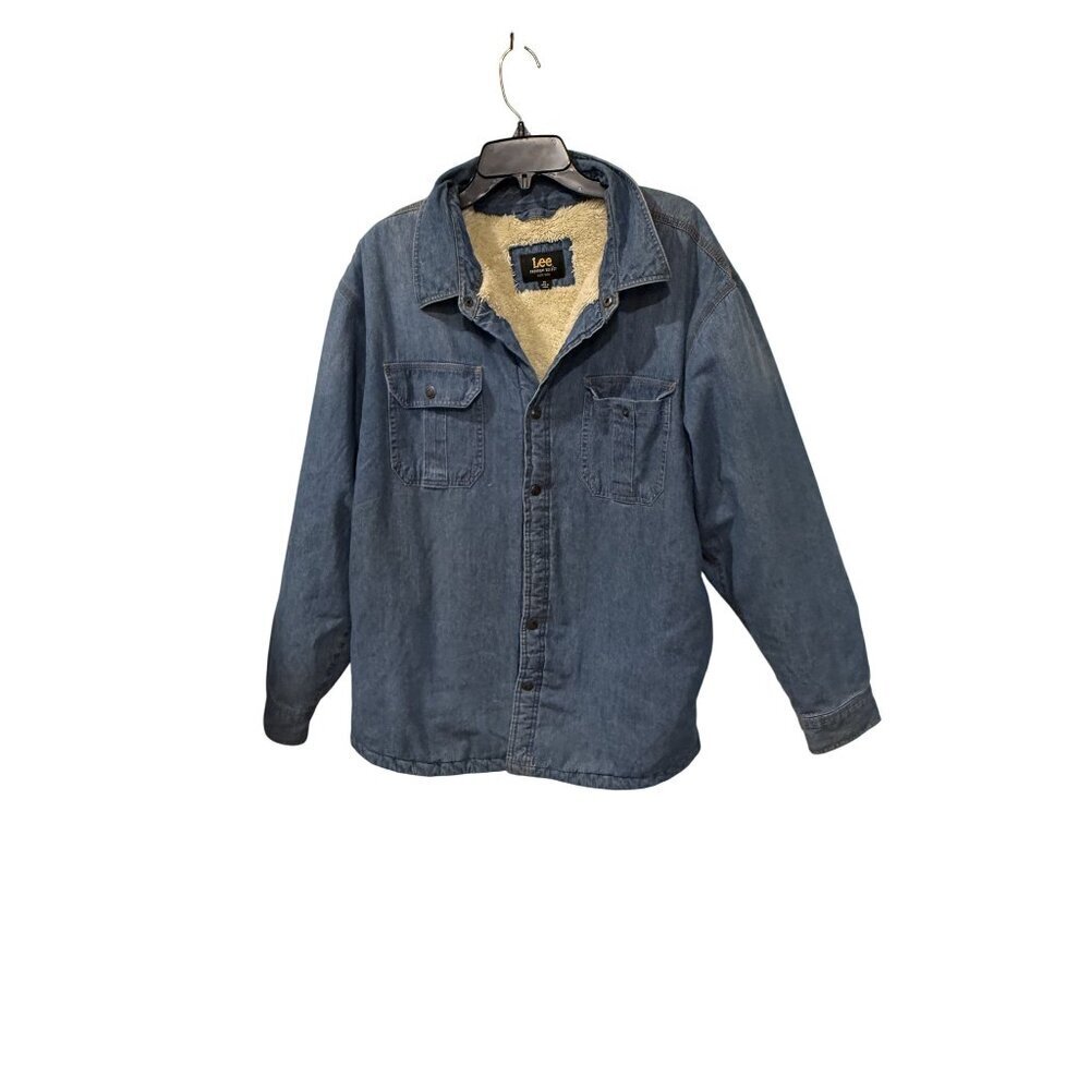 Lee Mens Sherpa-Lined Denim Jacket XL Blue Button-Up Western Style